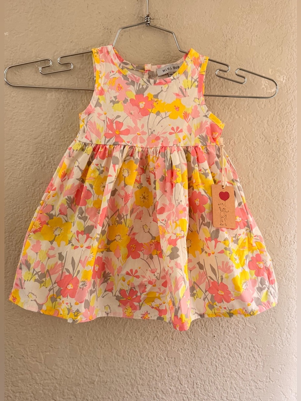 MINI HOP Pink, Yellow & White Floral Sleeveless Dress with underwear included